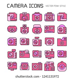 pink camera icons set