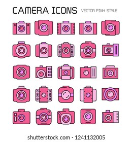 pink camera icons set