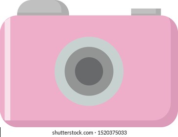 Pink camera, illustration, vector on white background.