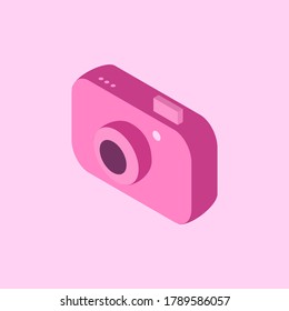 Pink camera illustrations, cute cameras, beautiful cameras, flat illustrations 3D Isometric