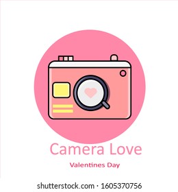 pink camera in love icon design