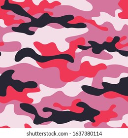 Pink camouflage for girls seamless vector print pattern.
