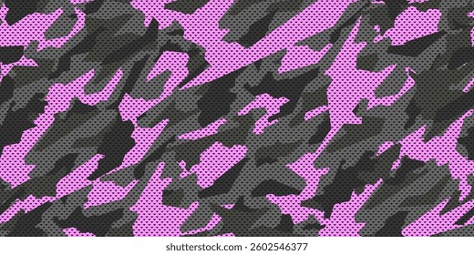 Pink camouflage pattern with grid. Military seamless pattern. Vector camouflage for trendy design