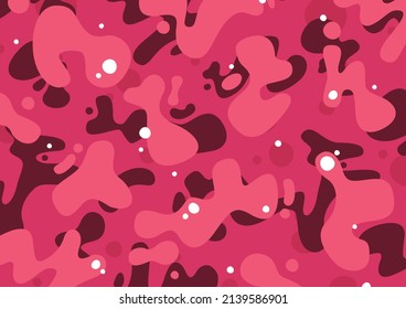 Pink camouflage pattern in pink vector. Cartoon camo design in bright vibrant colors, fashion texture, streetwear graphics.