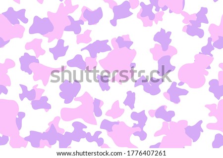 Pink Camouflage Seamless Print. Irregular Cool Color. Purple Abstract Camouflage. Pink Seamless Vector Background. Purple Fluid Camo Spray. Flat Spray Splash. Fabric Pink Texture. Dirty Liquid Pattern