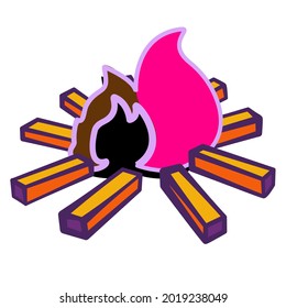 Pink camp fire surrounded by wood