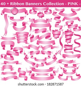 Pink Cancer Ribbon Banners Collection Isolated on White. Vector