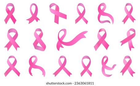 Pink cancer ribbon icons. Pink ribbons isolated. Breast cancer awareness ribbon