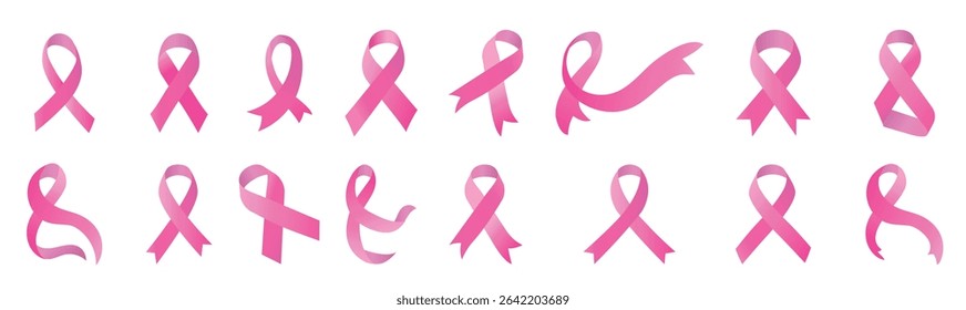 Pink cancer ribbon icons. Pink ribbons isolated. Breast cancer awareness ribbon