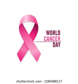 Pink cancer ribbon. International cancer awareness day