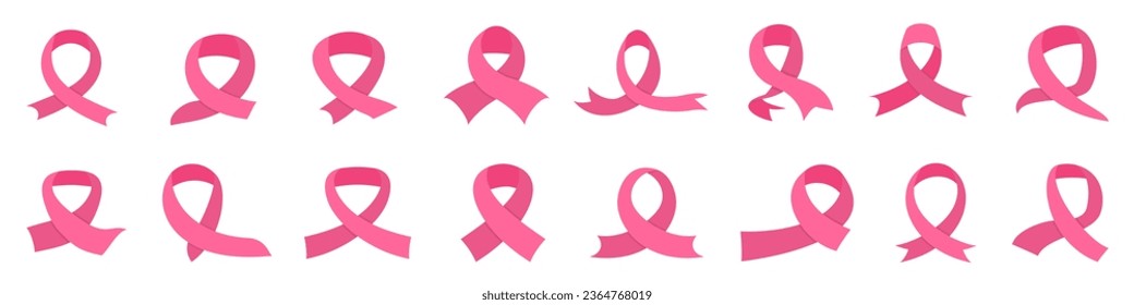 Colección del logo de la cinta de cáncer rosa. Cintas de sensibilización sobre el cáncer de mama. Iconos de cintas rosadas aislados. Cintas rosadas