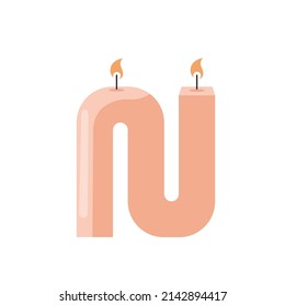 Pink Candle in a curved shape isolated on a white background. The concept of coziness and home comfort
