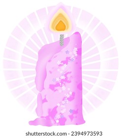 Pink candle glowed softly, a pink halo, vector.