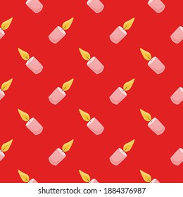 Pink candle , seamless pattern on a hot red background.
