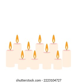 Pink candles. Fire flames on white background poster with copy space for text. Vector.