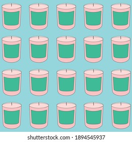 Pink candles on blue background