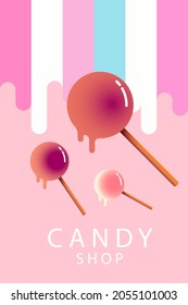 Pink candy balls isolated on pink background.sweet candy concept. Vector illustration. 