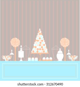 Pink Candy buffet  with flowers.Vector illustration