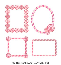 Pink candy cane Christmas frame template set with swirl accents