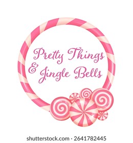 Pink candy cane Christmas poster with swirl border and quote