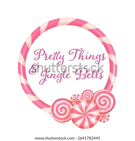 Pink candy cane Christmas poster with swirl border and quote