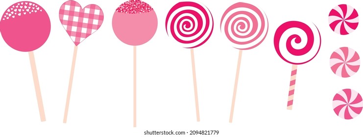 Pink candy caramel vector illustration. Lollipop Valentine's day.