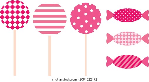 Pink candy caramel vector illustration. Lollipop Valentine's day.