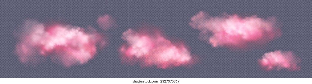 Pink candy cotton cloud isolated fantasy vector. Fluffy sunset watercolor sky dream mist vapor texture on transparent background. Cute fairytale cloudy rose sunrise nature soft fog illustration.