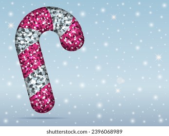Pink candy with glitter. Christmas card. Vector illustration