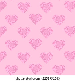 Pink candy Heart swirl rays on pink seamless background.Love Concept. Happy valentines day, women day holiday, dating invitation, wedding or marriage greeting card design. Vector romantic.