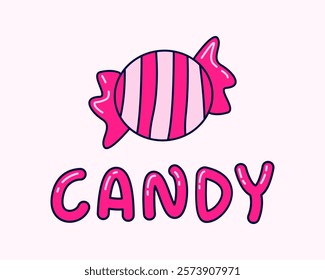 Pink candy logo template. Candy doodle icon. Candy shop. Vector illustration