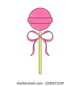 Pink Candy on a Stick with a Bow for Valentines Day Retro Style