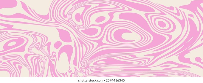 Pink candy pattern background. Abstract vector melting caramel texture. Strawberry cream swirl. Liquid mousse twirl bg. Psychedelic trippy raspberry ice-cream. Vintage distorted marble cake texture