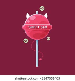 A pink candy with text Sweet Sin. Isolated Vector Illustration