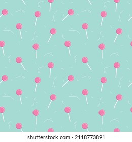 Pink candy vector illustration Seamless pattern on green background design wallpaper.