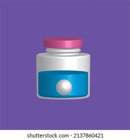 A pink capped water bottle with water inside on purple background.