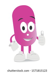 Pink capsule characters with shadows. Cute happy smiling pill. Flat cartoon character illustration icon design. Isolated on white background. Medical and health concept.