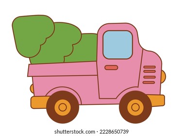 A pink car carrying a New Year's song in the groove style