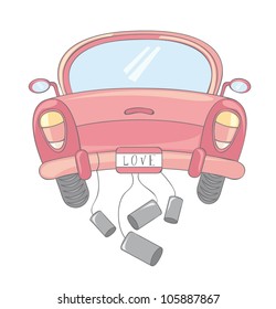 pink car cartoon over white background. vector illustration