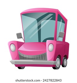 Pink car, front view of cute vehicle for road travel, funny automobile vector illustration
