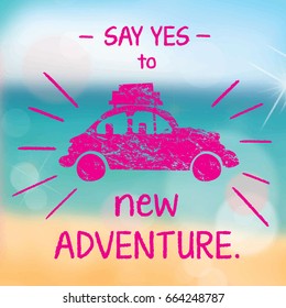Pink car icon on summer background. Vector illustration.