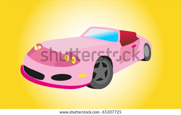 Pink car on yellow\
background