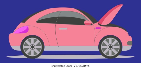 pink car with open hood