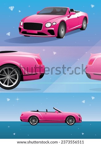 pink car in profile, side view, convertible, front, vector