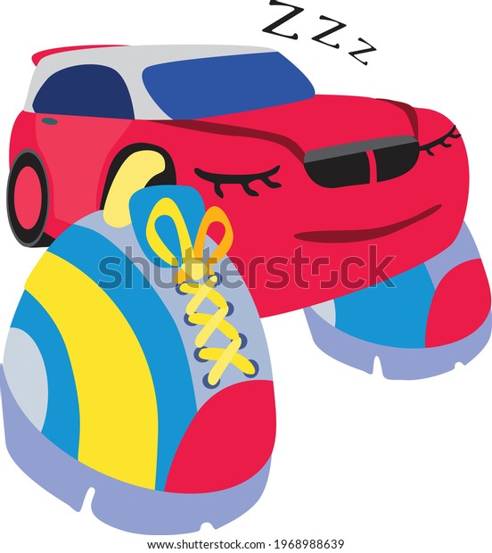 The pink car is\
sleeping. Vector\
illustration