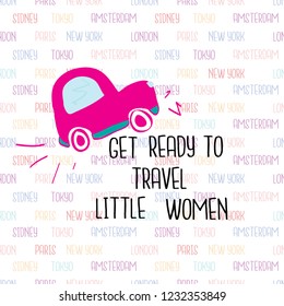 pink car text tee color city pattern child girl illustration art vector 