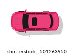 Pink car from top view vector illustration. Flat design auto. Illustration for transport concepts, car infographic, icons or web design. Delivery automobile. Isolated on white background