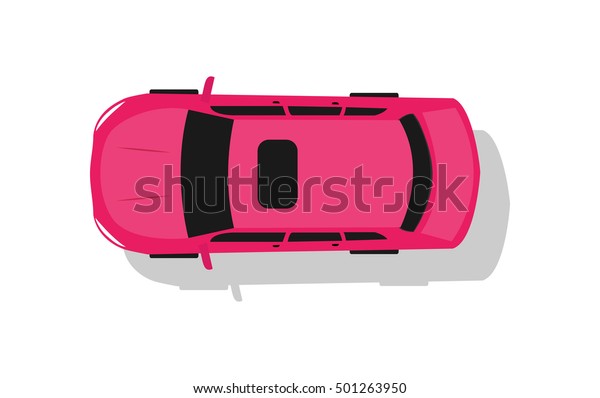 Pink car from top view vector illustration.\
Flat design auto. Illustration for transport concepts, car\
infographic, icons or web design. Delivery automobile. Isolated on\
white background