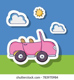 pink car transportation with clouds and sun patches