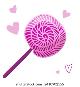 pink caramel lollipop Valentine's Day. Vector illustration Isolated on white background 